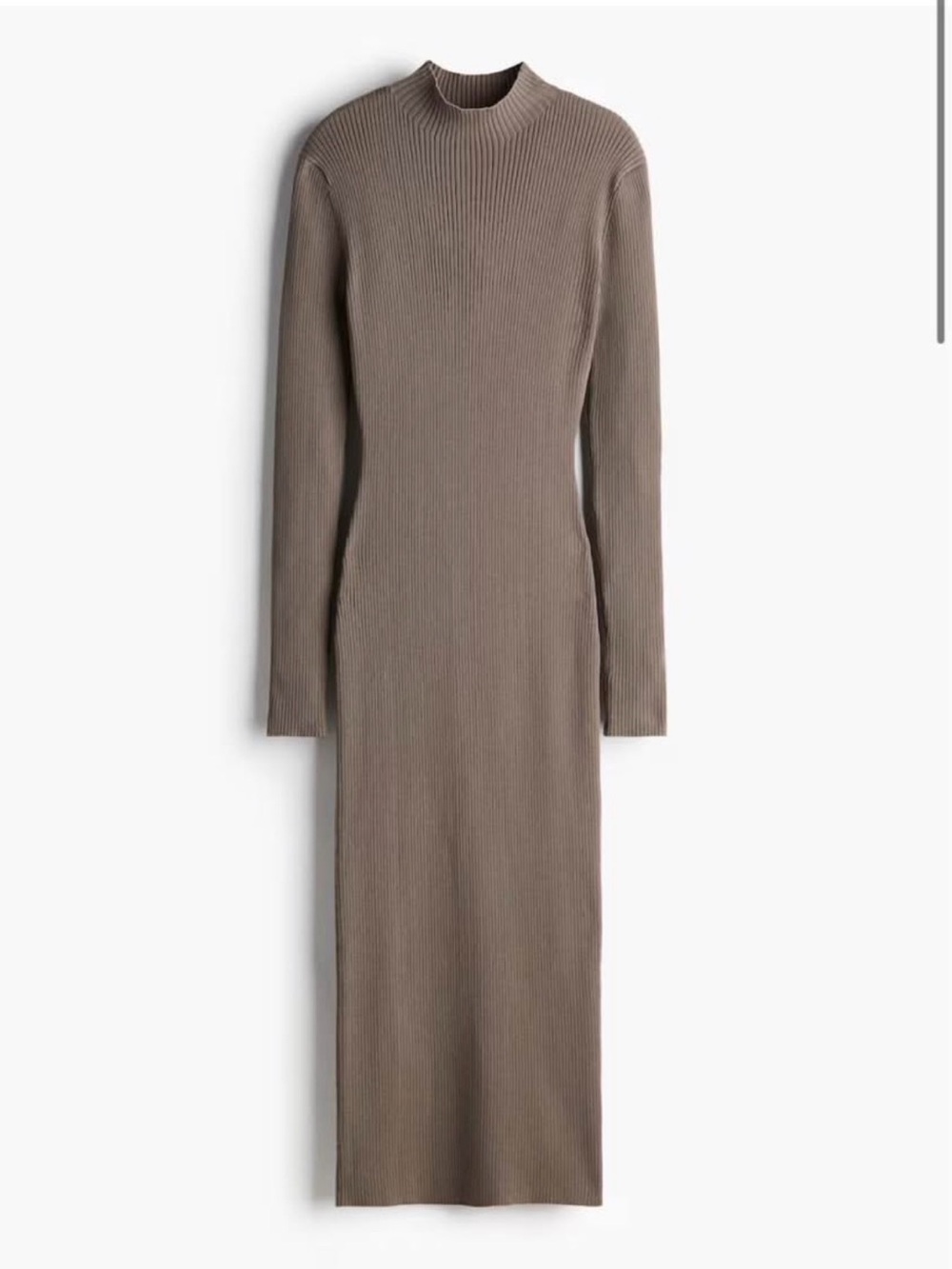 H&M Rib-Knit Mock Turtleneck Dress in Taupe